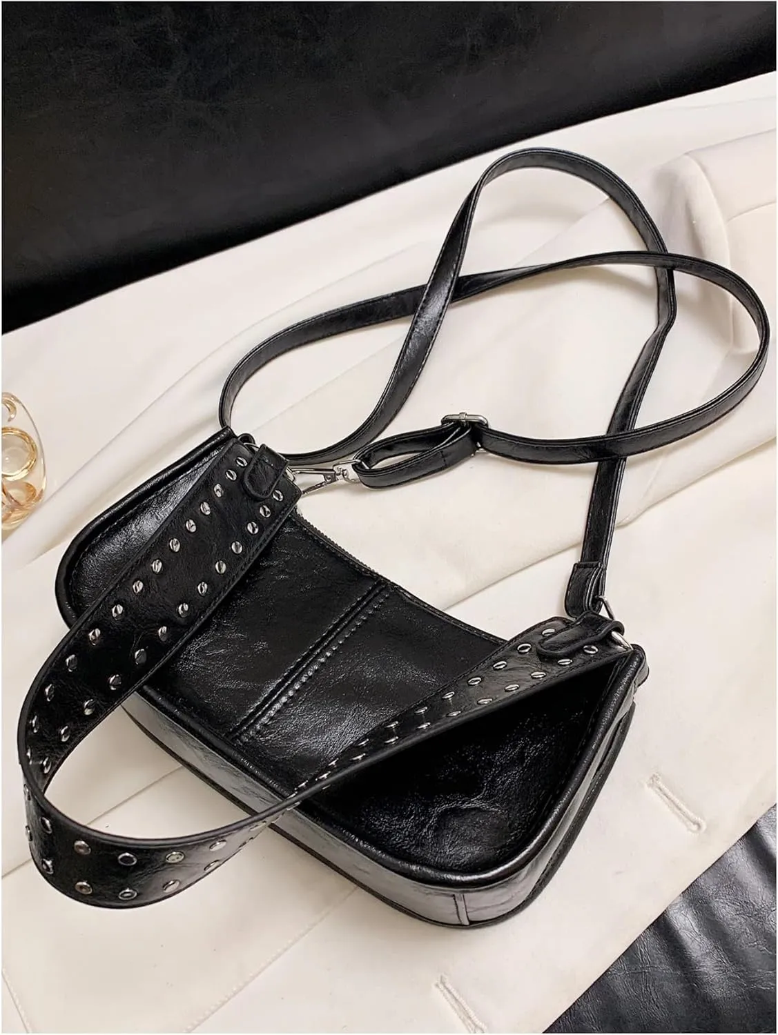 Verdusa Women's Studded PU Leather Shoulder Bags Casual Crossbody Purse Handbags