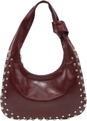 Verdusa Women's Studded PU Leather Shoulder Handbags Vintage Zipper Hobo Purses Clutch Bags