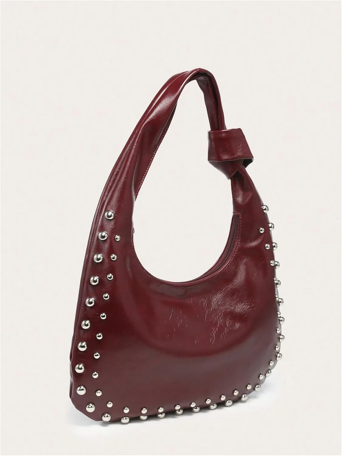 Verdusa Women's Studded PU Leather Shoulder Handbags Vintage Zipper Hobo Purses Clutch Bags