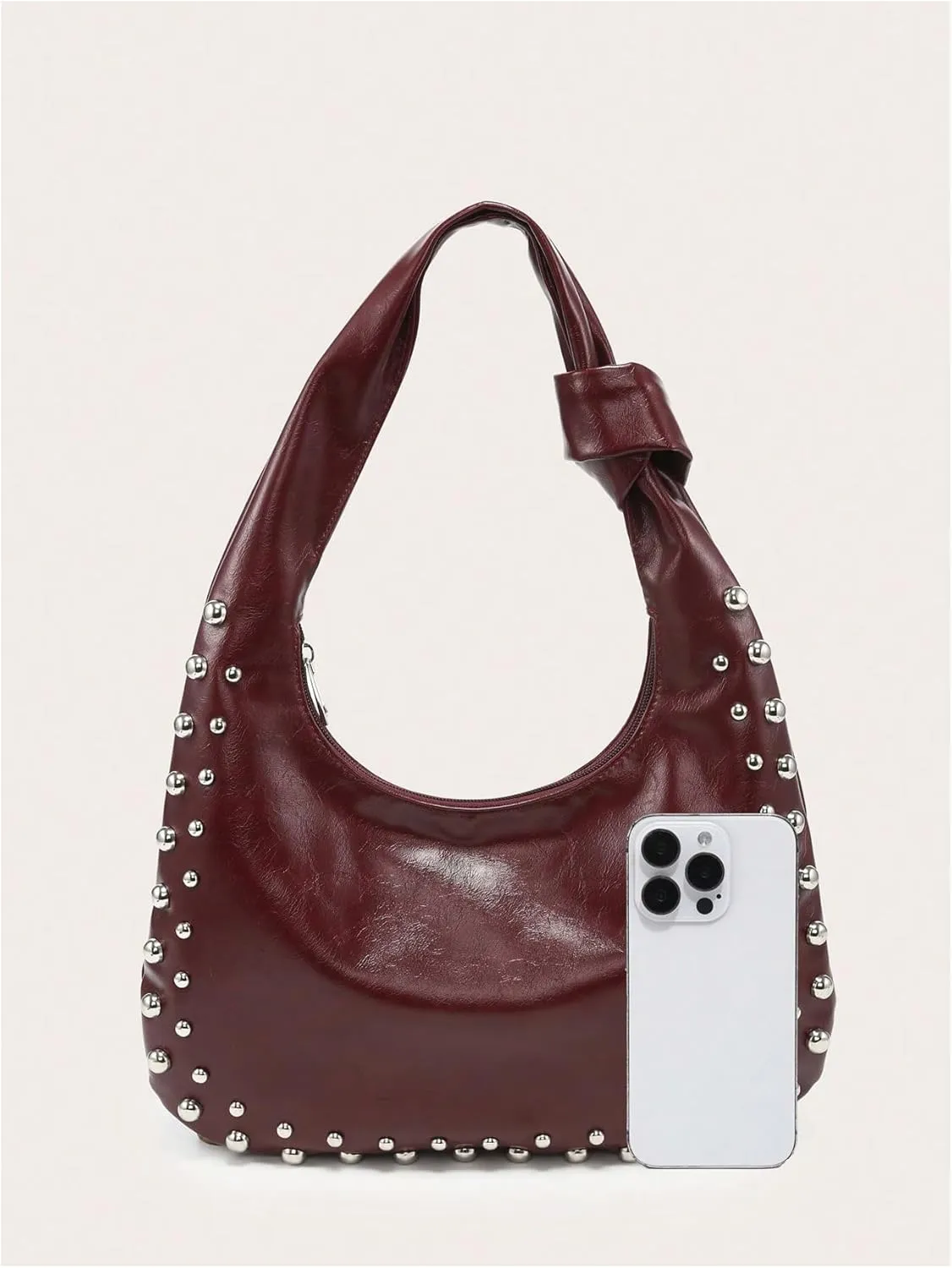 Verdusa Women's Studded PU Leather Shoulder Handbags Vintage Zipper Hobo Purses Clutch Bags