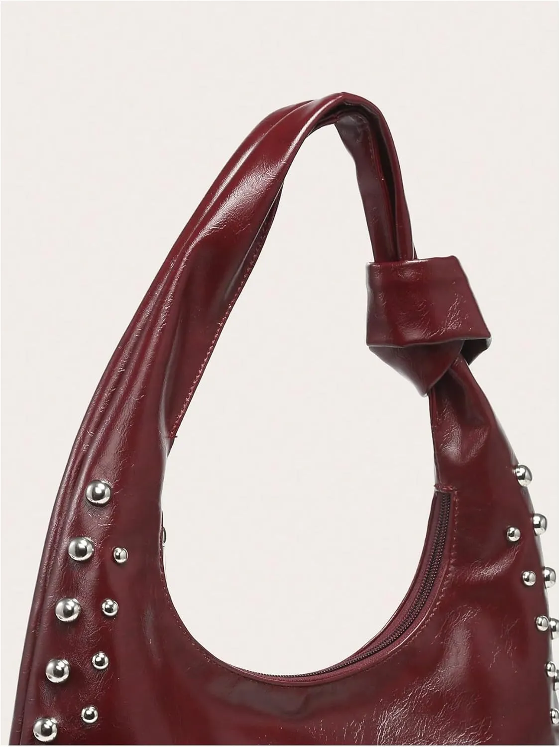 Verdusa Women's Studded PU Leather Shoulder Handbags Vintage Zipper Hobo Purses Clutch Bags