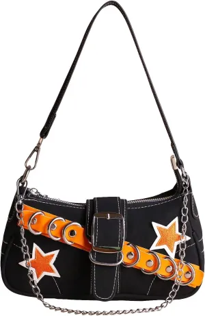 Verdusa Women's Y2k Star Embroidery Shoulder Bag Mini Chain Vacation Hobo Handbag Purses