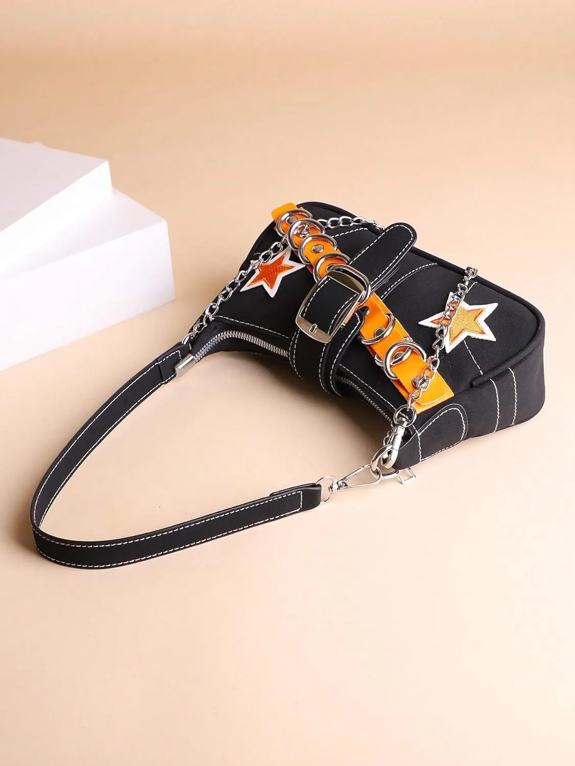 Verdusa Women's Y2k Star Embroidery Shoulder Bag Mini Chain Vacation Hobo Handbag Purses