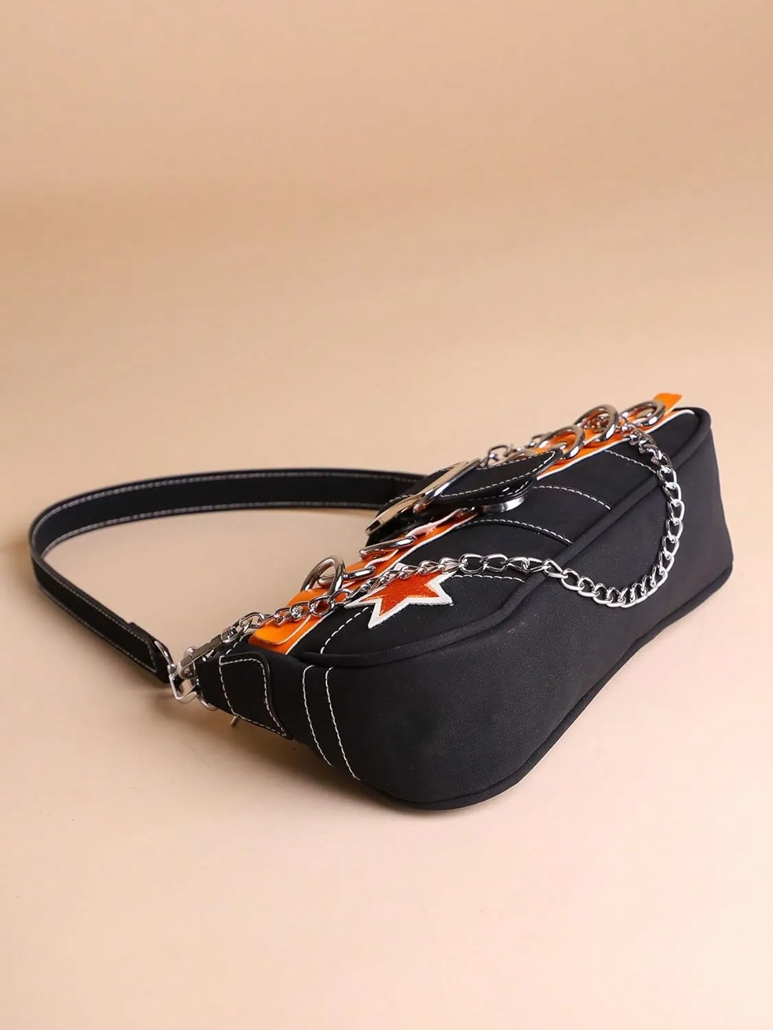 Verdusa Women's Y2k Star Embroidery Shoulder Bag Mini Chain Vacation Hobo Handbag Purses