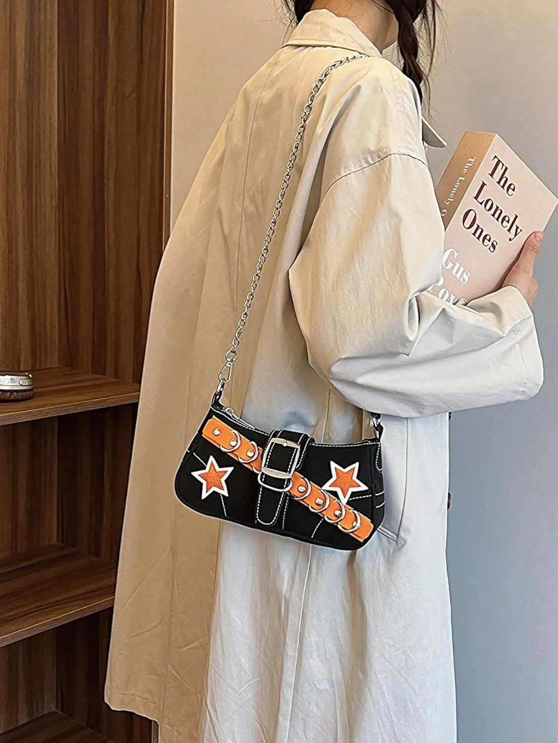 Verdusa Women's Y2k Star Embroidery Shoulder Bag Mini Chain Vacation Hobo Handbag Purses