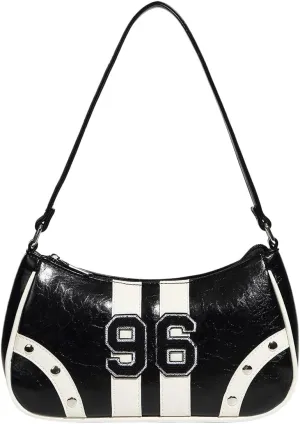 Verdusa Women's Y2K Studded Colorblock Shoulder Handbags Top Handle Leather Underarm Bags