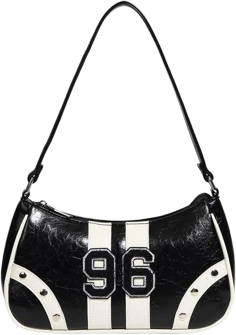 Verdusa Women's Y2K Studded Colorblock Shoulder Handbags Top Handle Leather Underarm Bags