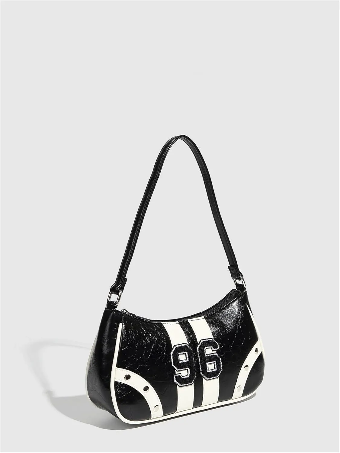 Verdusa Women's Y2K Studded Colorblock Shoulder Handbags Top Handle Leather Underarm Bags