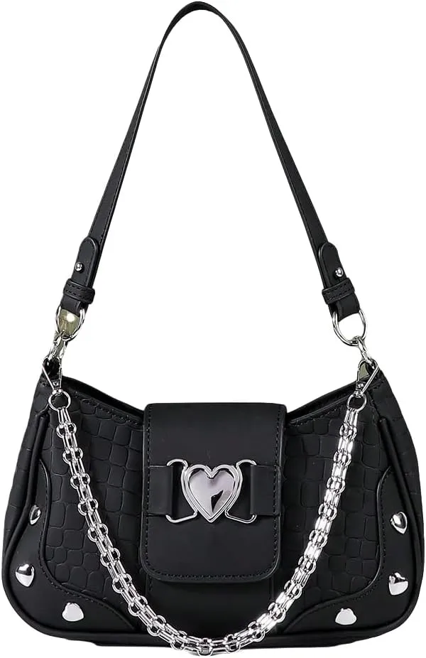 Verdusa Women's Y2k Studded PU Leather Hobo Handbag Mini Shoulder Bags Clutch Purse