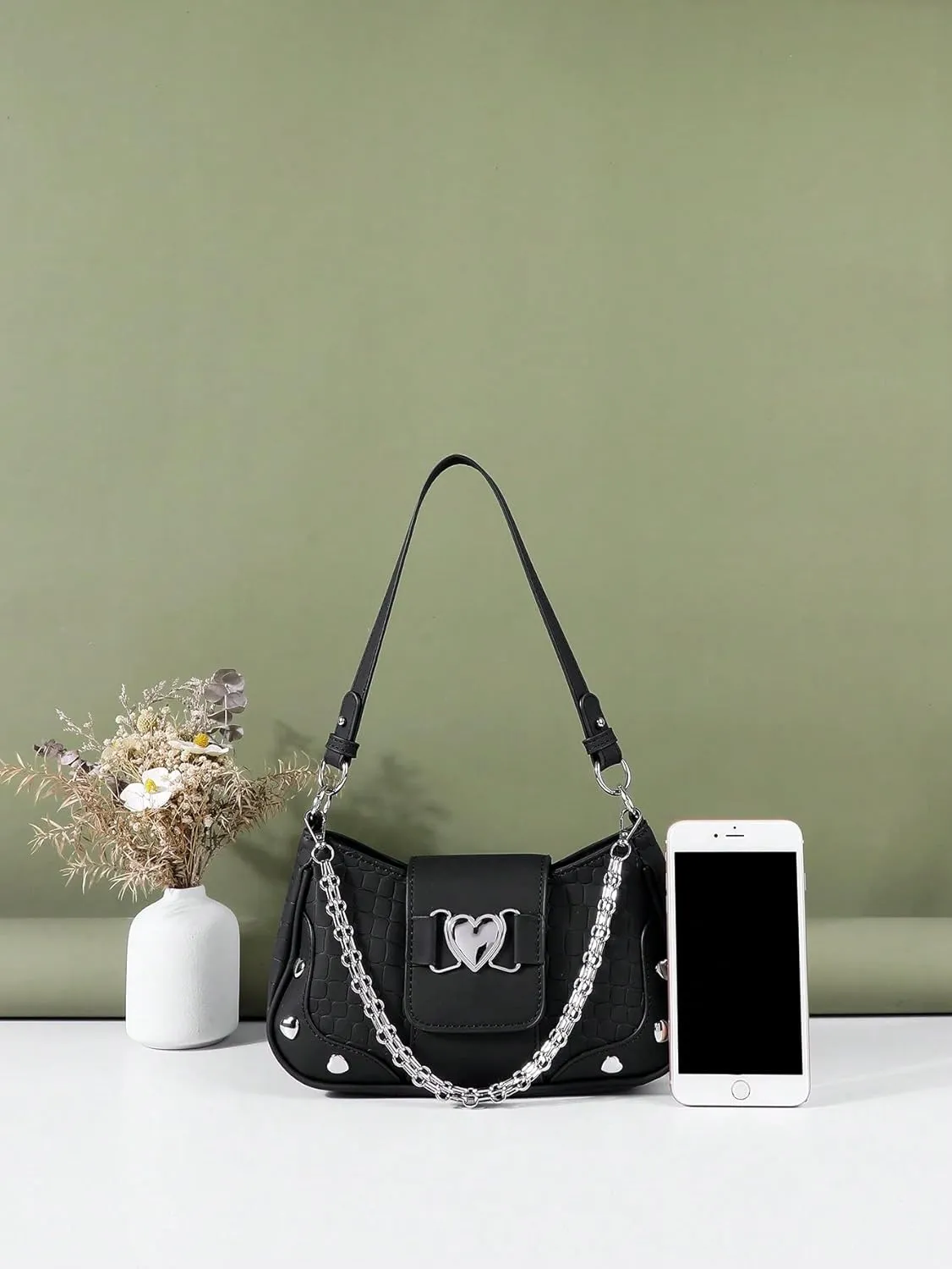 Verdusa Women's Y2k Studded PU Leather Hobo Handbag Mini Shoulder Bags Clutch Purse