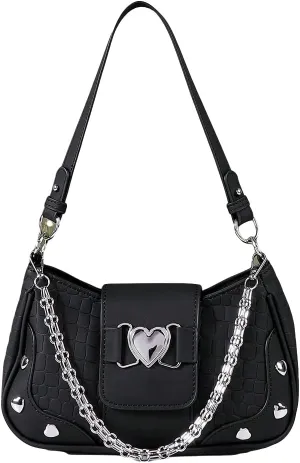 Verdusa Women's Y2k Studded PU Leather Hobo Handbag Mini Shoulder Bags Clutch Purse
