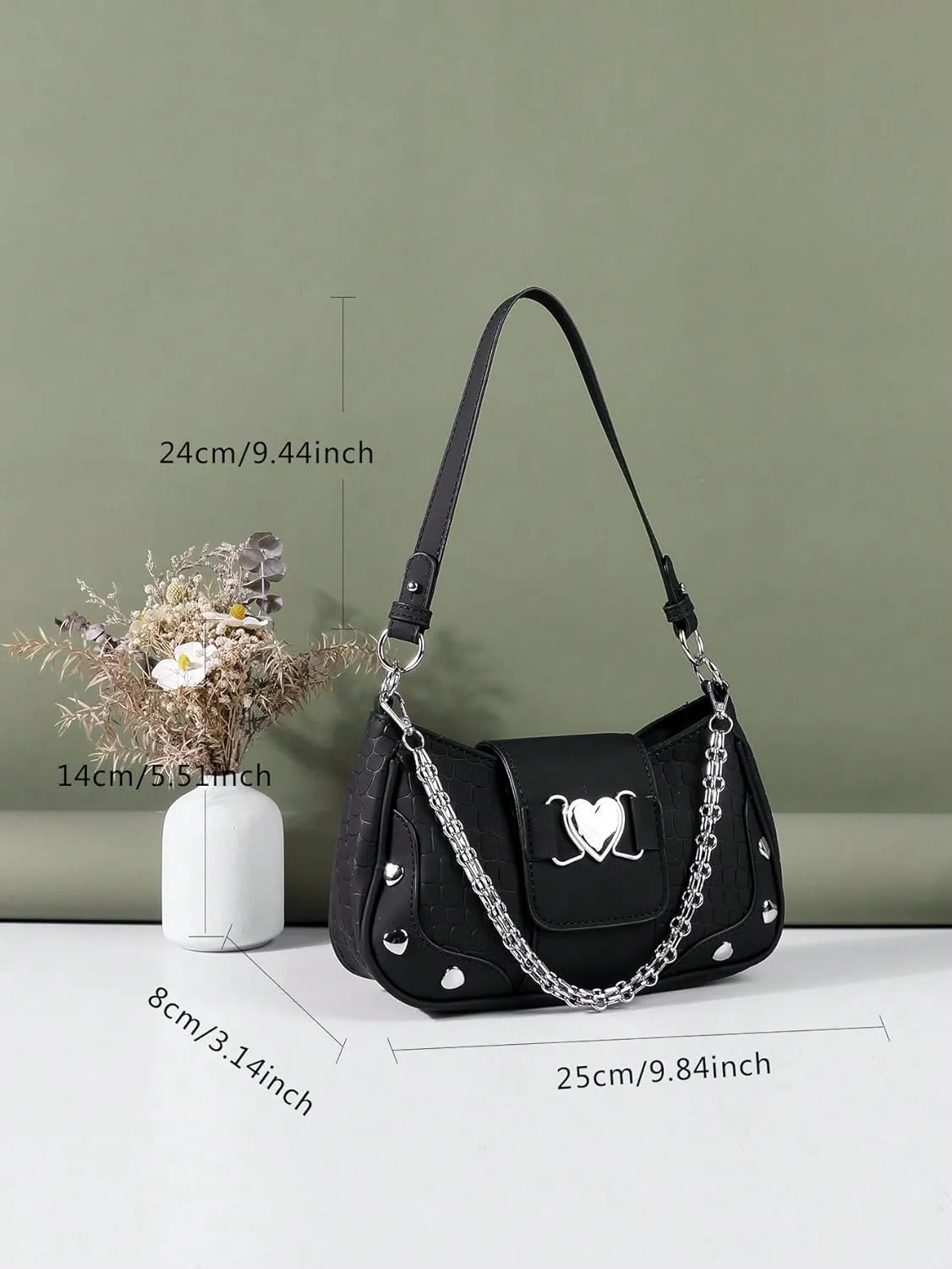 Verdusa Women's Y2k Studded PU Leather Hobo Handbag Mini Shoulder Bags Clutch Purse