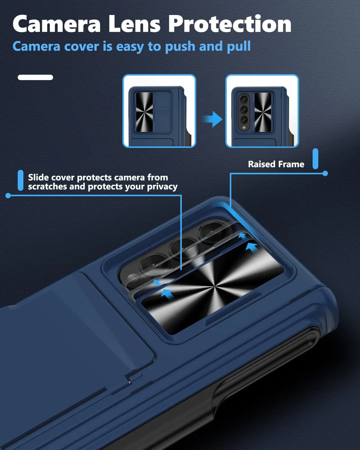 Viaotaily Galaxy Z Fold 4 Case with Card Holder & S Pen Slot & Hinge Protection & Kickstand, Built-in Screen Protector & Slide Camera Lens Cover, Shockproof Case for Samsung Z Fold 4 5G 2022 (Blue)