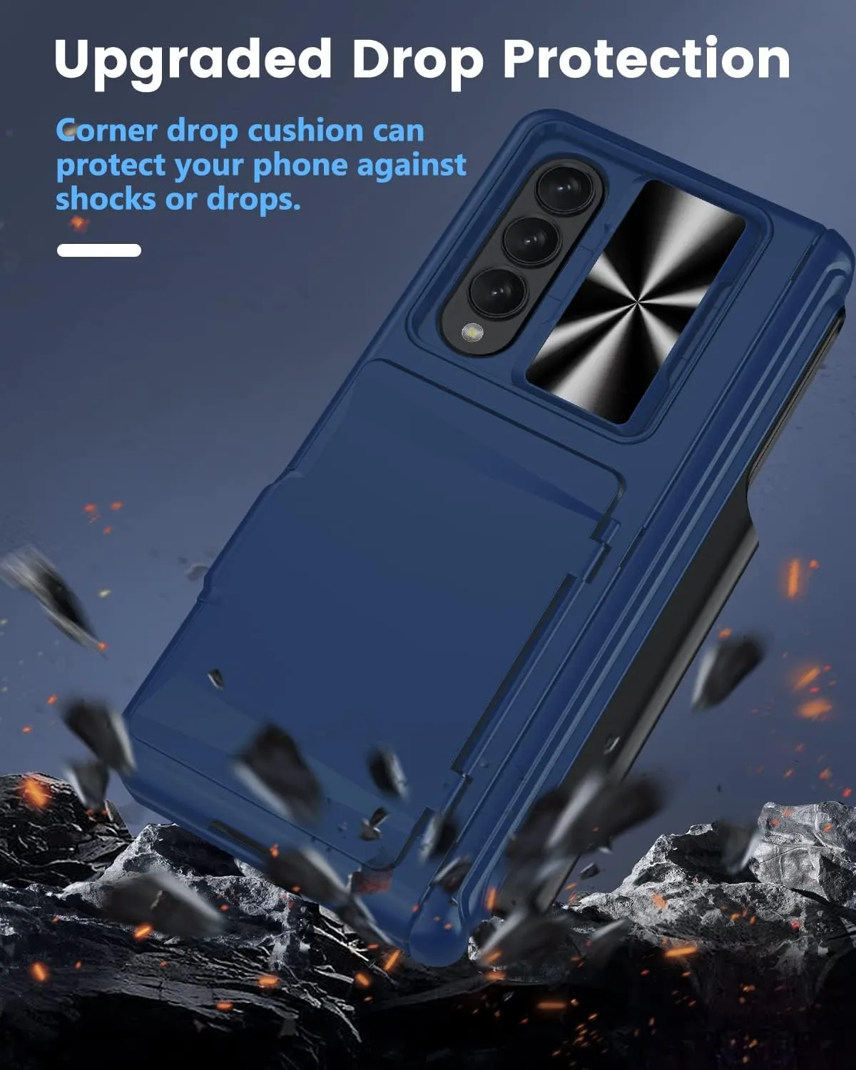 Viaotaily Galaxy Z Fold 4 Case with Card Holder & S Pen Slot & Hinge Protection & Kickstand, Built-in Screen Protector & Slide Camera Lens Cover, Shockproof Case for Samsung Z Fold 4 5G 2022 (Blue)