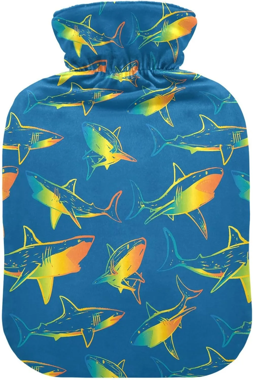 Vibrant Sharks Blue Hot Water Bottle Bag with Cover, 2 Liters Cute Hot Water Bags for Menstrual Cramps, Neck, Shoulder, Back Pain Relief, Hot and Cold Compress