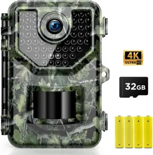 Vikeri Trail Camera, 4K 48MP Game Camera with Night Vision Motion IP66 Waterproof 130°Wide-Angle, 0.05s Trigger Hunting Trail Cam with 48pcs No Glow Infrared LED for Wildlife Monitoring