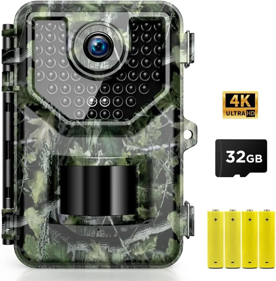 Vikeri Trail Camera, 4K 48MP Game Camera with Night Vision Motion IP66 Waterproof 130°Wide-Angle, 0.05s Trigger Hunting Trail Cam with 48pcs No Glow Infrared LED for Wildlife Monitoring
