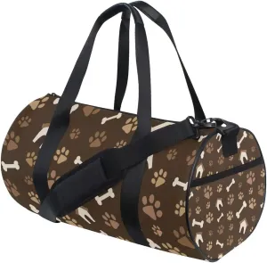 VIKKO Brown Dog Paw Print Bones Gym Duffel Bag Canvas Travel Weekender Luggage Handbag for Men Women Sports and Overnight