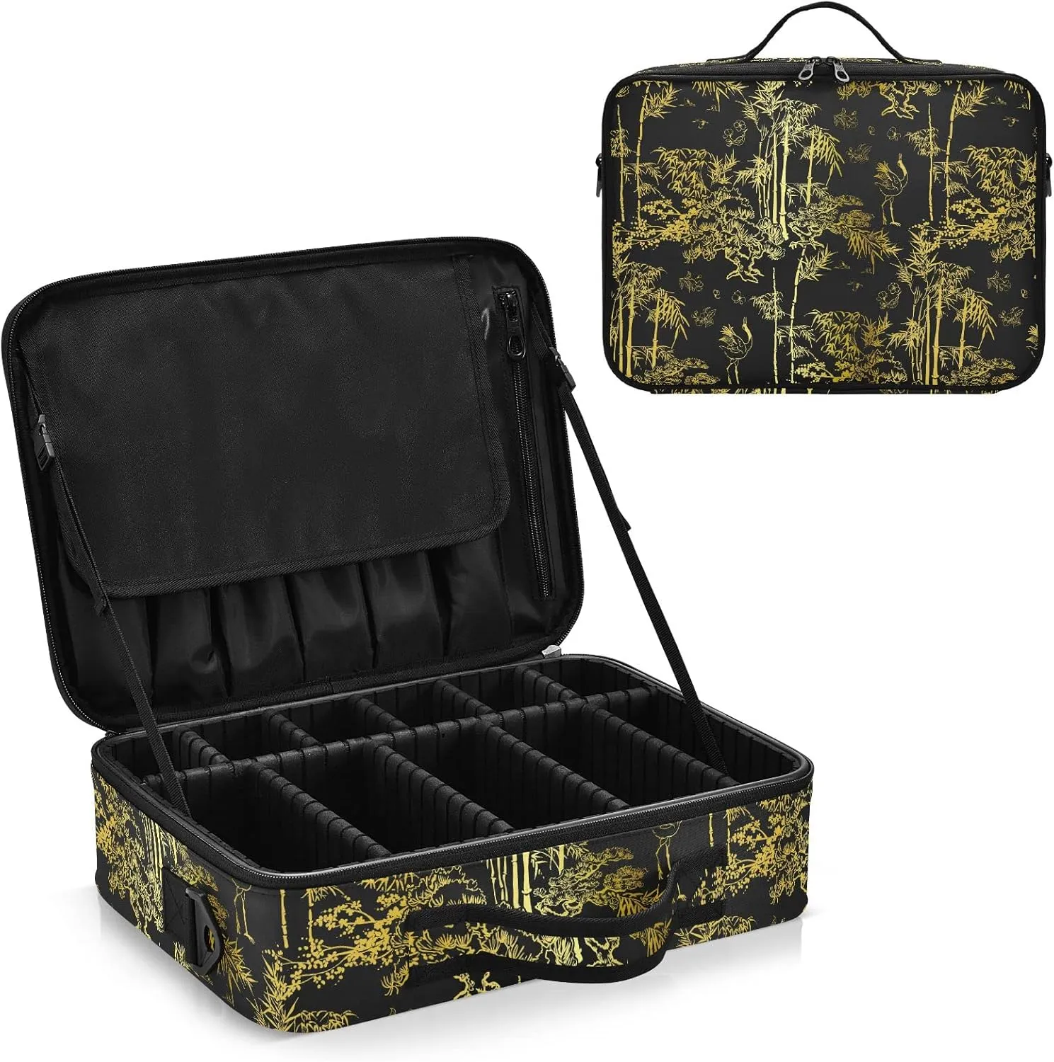 Vinatge Golden Crane Travel Makeup Bag, Makeup Bags for Women, Travel Makeup Train Case, Professional Cosmetic Case Organizer Portable Artist Storage Bag for Cosmetics Makeup