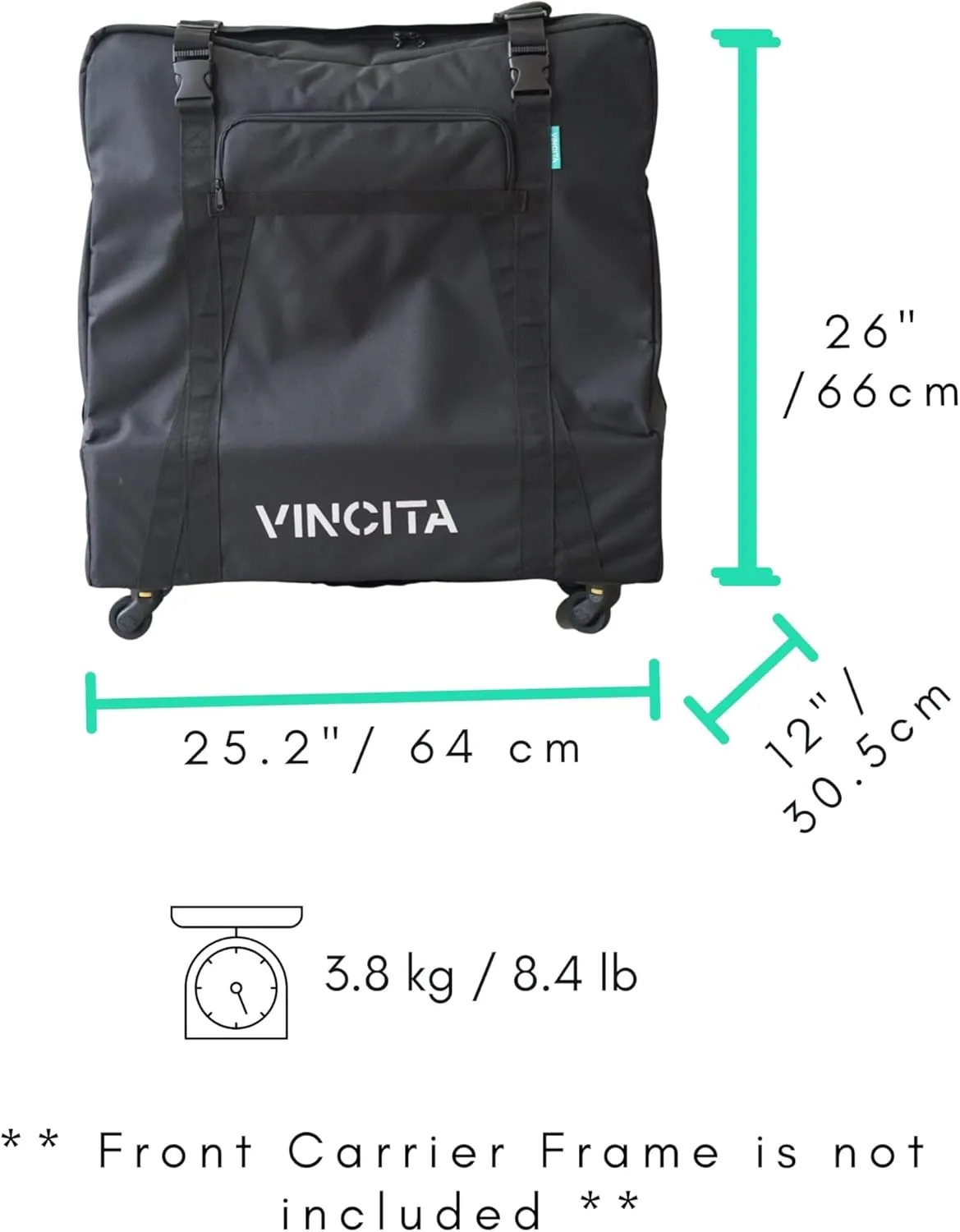 Vincita Sightseer 4.0 Soft Transport Bag for Brompton Folding Bicycle - with Garment Bag, Four Detachable Wheels and Shoulder Strap Brompton Bike Bag Lightweight Solution for Air Traveling