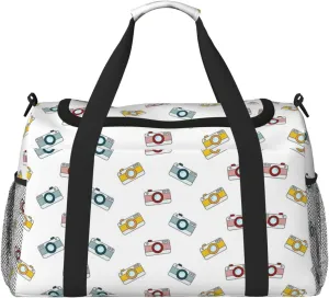 Vintage Camera Patterns print Large Canvas Travel Duffel Bag Weekender Bags for Women Overnight Bag Carry On Tote Bag