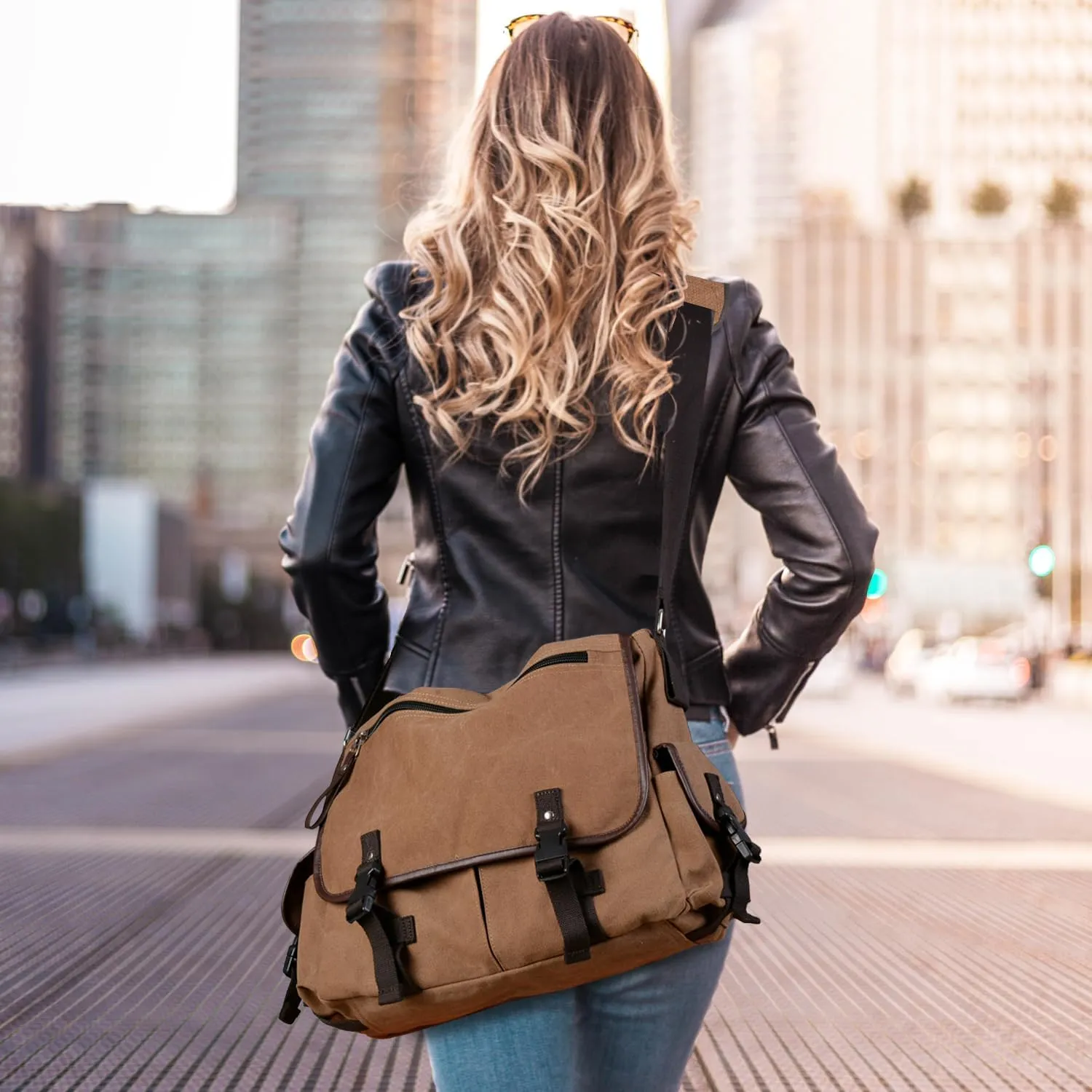 Vintage Canvas 15.6 inch Laptop Messenger Bag for Men Women, College Computer Satchel Shoulder Bag Travel Office Briefcases
