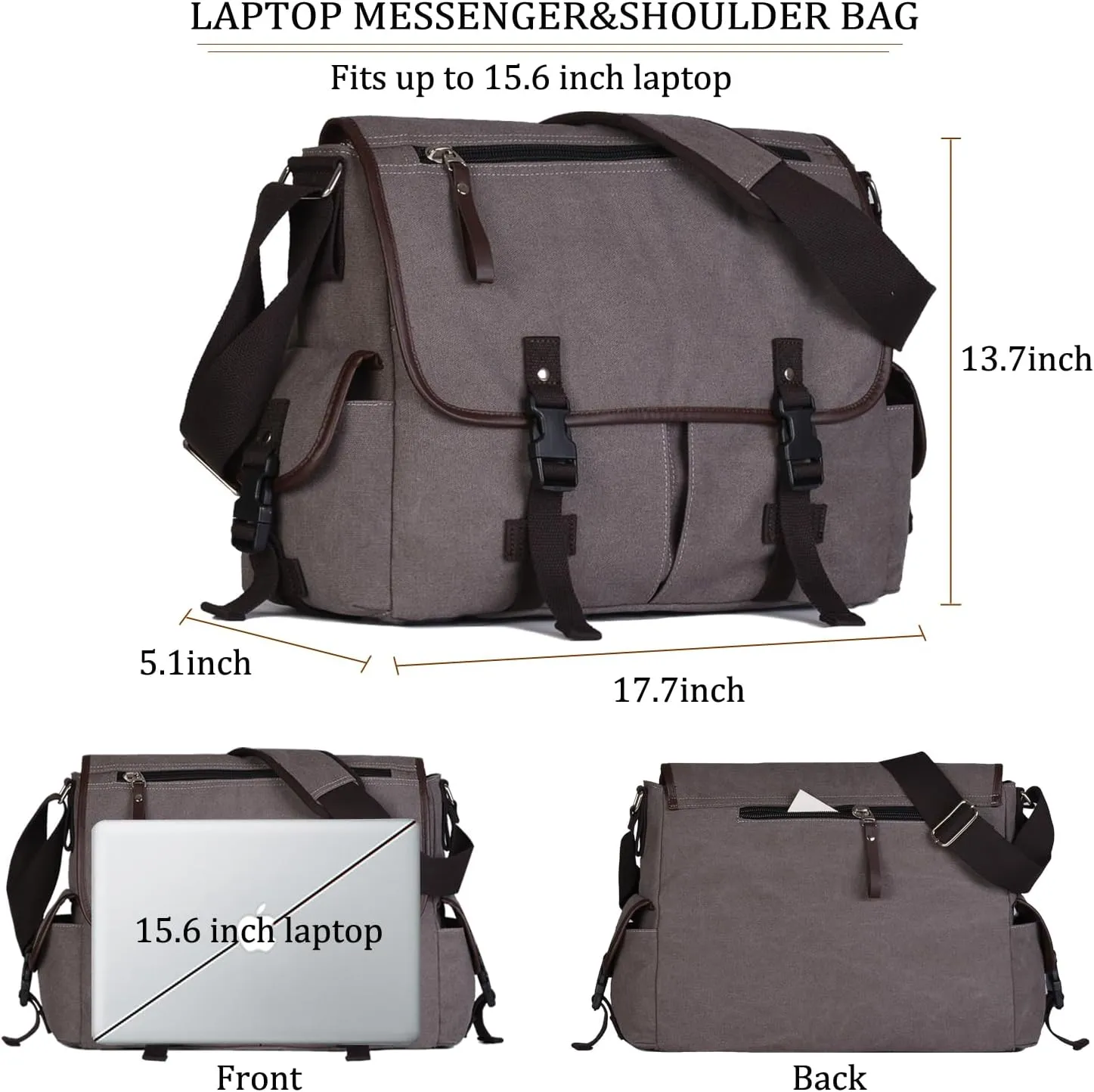 Vintage Canvas 15.6 inch Laptop Messenger Bag for Men Women, College Computer Satchel Shoulder Bag Travel Office Briefcases