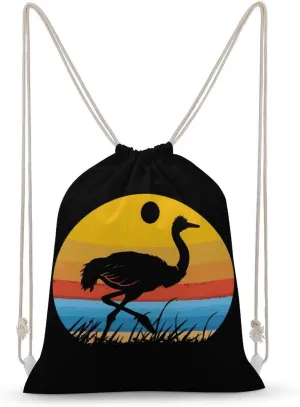 Vintage Funny Ostrich Drawstring Backpack Canvas Double Shoulder Bag Sports Gym Sackpack String Bag for Women Men 35x50cm