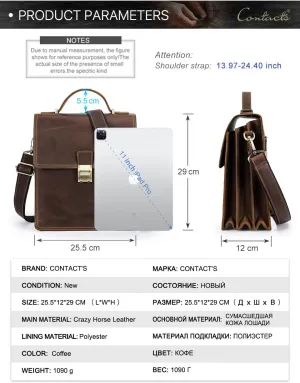 Vintage Leather Fashion Mens Shoulder Bags, Genuine Leather with Mortise Lock Mens Crossbody Bags, Tablet Bags and Briefcases