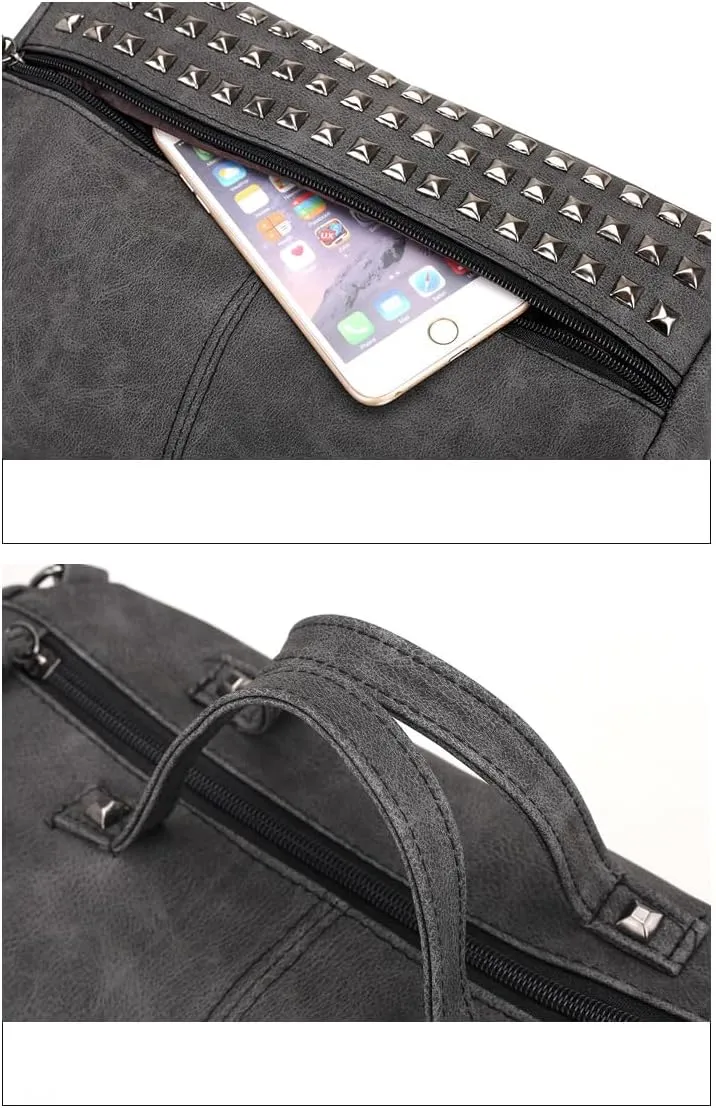 Vintage Leather Tote Bags Y2k Satchel Women Large Crossbody Bag Studded Purse