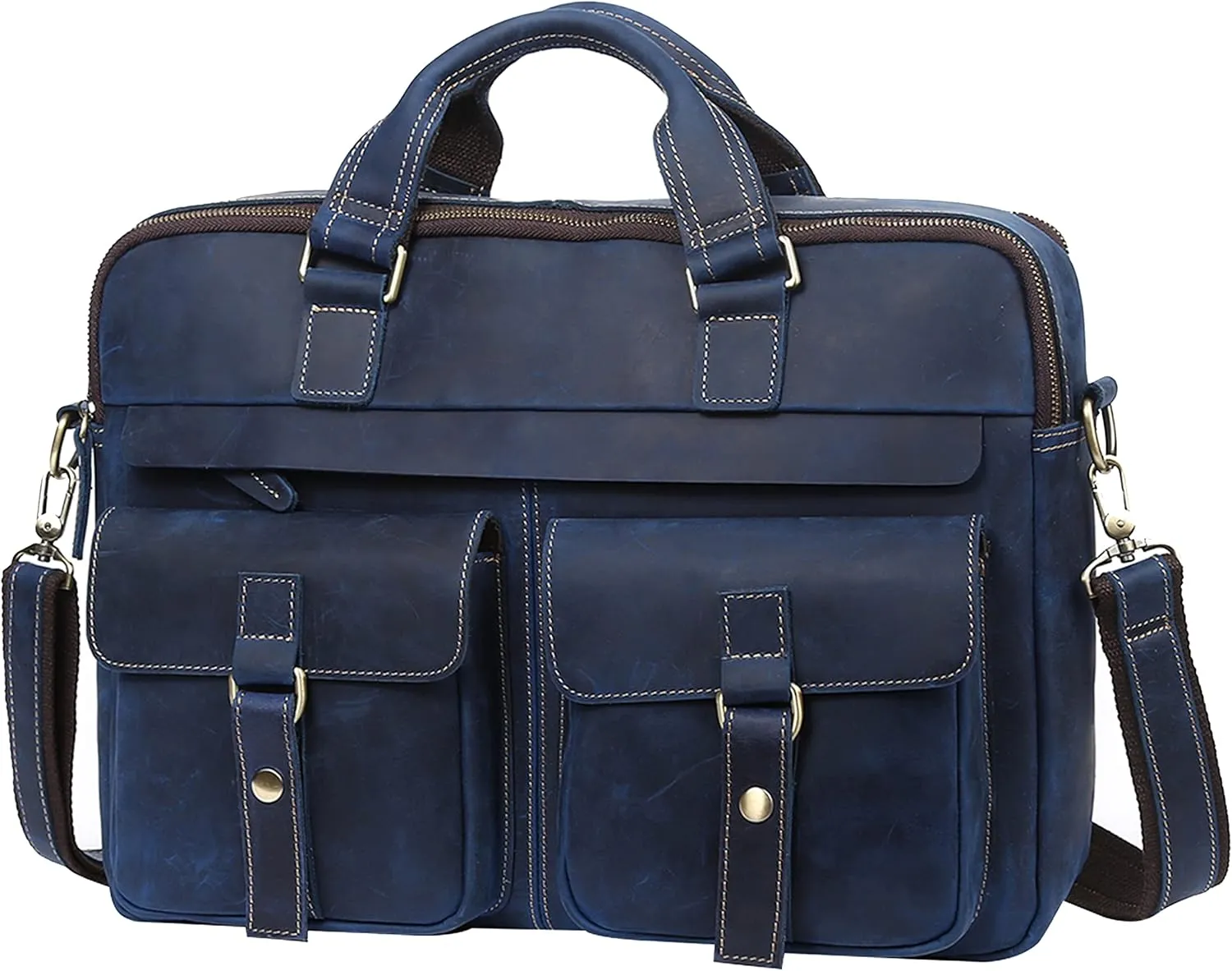 Vintage Men's Genuine Leather Briefcases 15.6 Inch Laptop Bag Business Computer Satchel Bags Handbag