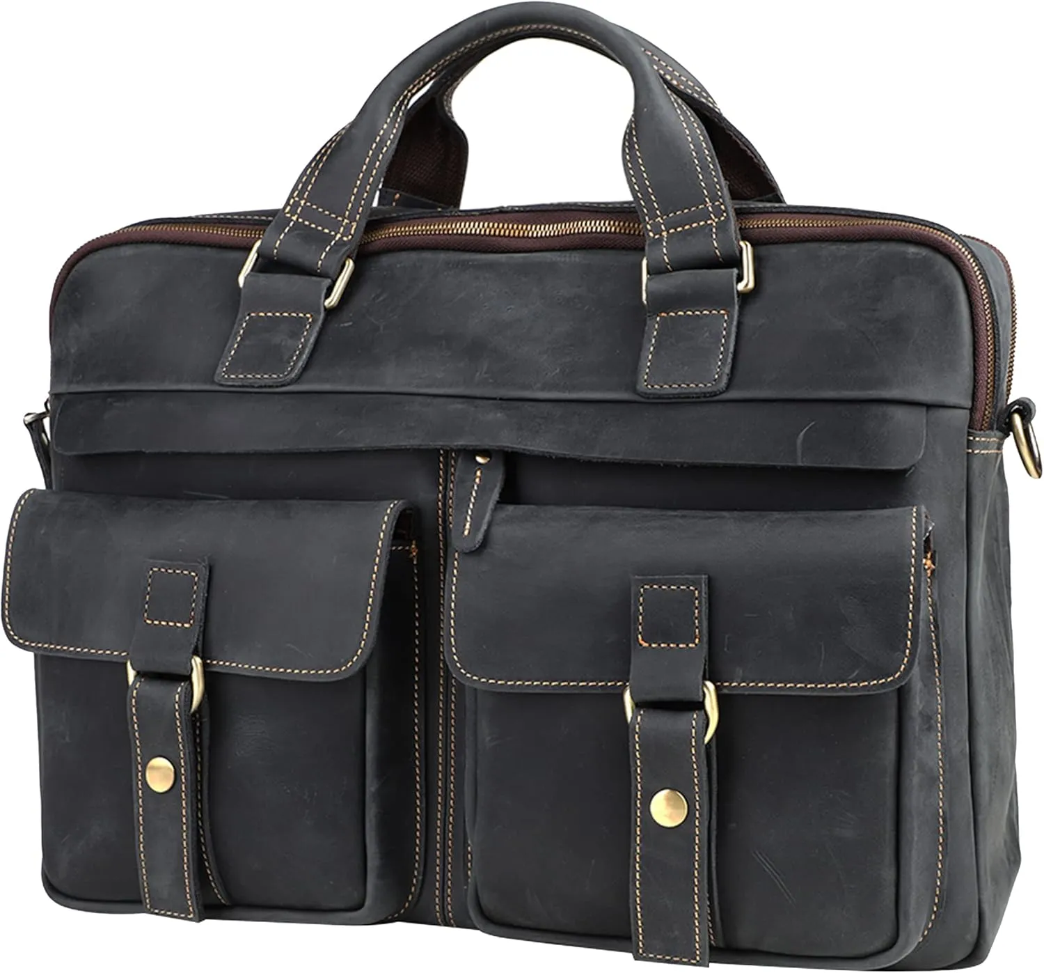 Vintage Men's Genuine Leather Briefcases 15.6 Inch Laptop Bag Business Computer Satchel Bags Handbag