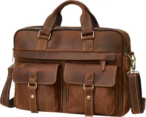 Vintage Men's Genuine Leather Briefcases 15.6 Inch Laptop Bag Business Computer Satchel Bags Handbag