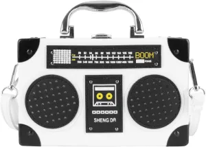 Vintage Radio Recorder Clutch Handbag Leather Top Metal Handle Crossbody Small Box Bag Shoulder Bag