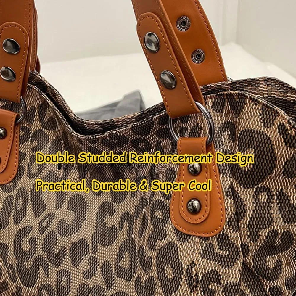 Vintage Tote Bag Y2k Leather Tote Bag Women Crossbody Bags Grunge Studded Purse Goth Accessories Brown Suede Handbag