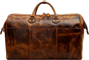 Vintage Travel Duffel Bags for Men, Crazy Horse Leather Large Capacity Shoulder Bag Genuine Leather Outdoor Handbag (Brown)
