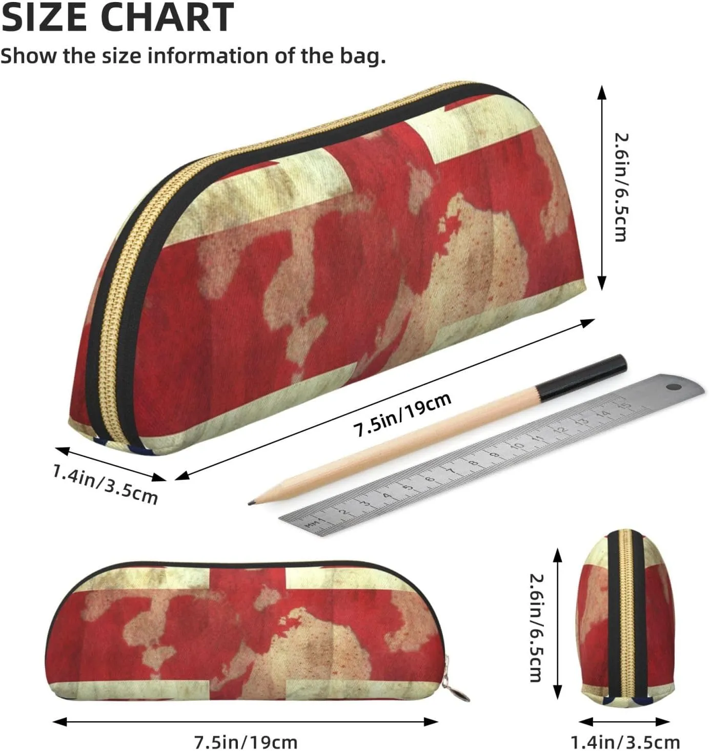 Vintage Union Jack British Flag Makeup Bag for Women Men Large Pencil Case Aesthetic Pencil Pouch Coin Pouch Leather Cosmetic Bag with Zipper Office Organizer Travel Essentials