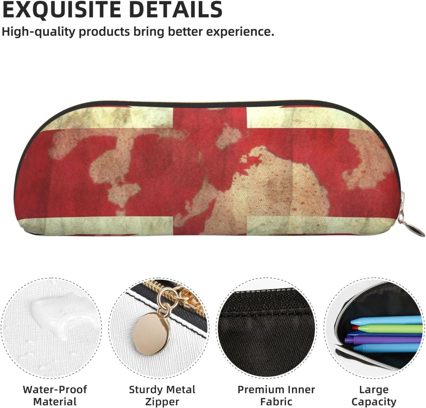 Vintage Union Jack British Flag Makeup Bag for Women Men Large Pencil Case Aesthetic Pencil Pouch Coin Pouch Leather Cosmetic Bag with Zipper Office Organizer Travel Essentials