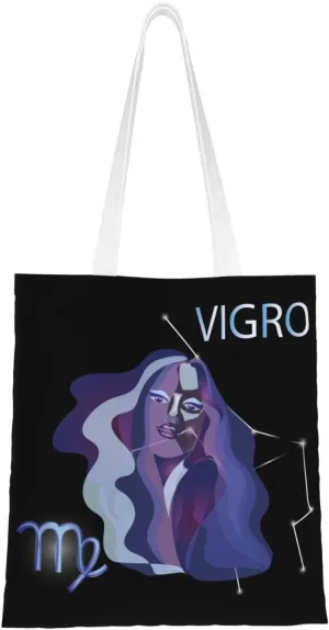 Virgo Zodiac Sign Tote Bag for Women Canvas Shopping Bags Reusable Large Capacity Casual Shoulder Handbags Grocery Bags DIY Gift Bags