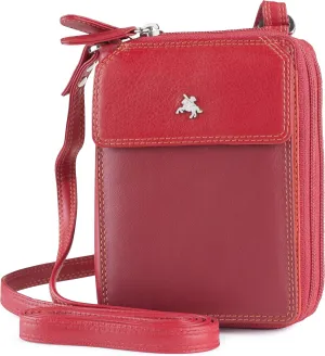 Visconti BRB15 Leather Purse Shoulder Strap/Mini Bag/Card Holder Wallet iPhone 5, Red Multi, X-Small