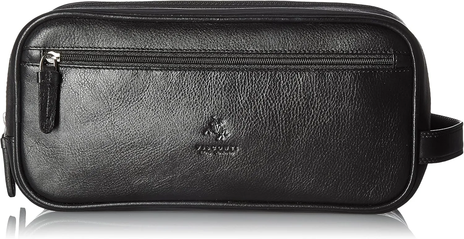 Visconti Heritage 100 Leather Supply Toiletry Bag Case / Large Dopp Kit/ Travel Kit Wash Bag (Black)