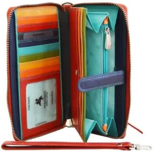 Visconti Spectrum SP40 Multi Colored Soft Leather Ladies Wallet Purse Clutch With Detachable Strap (Black Multi)