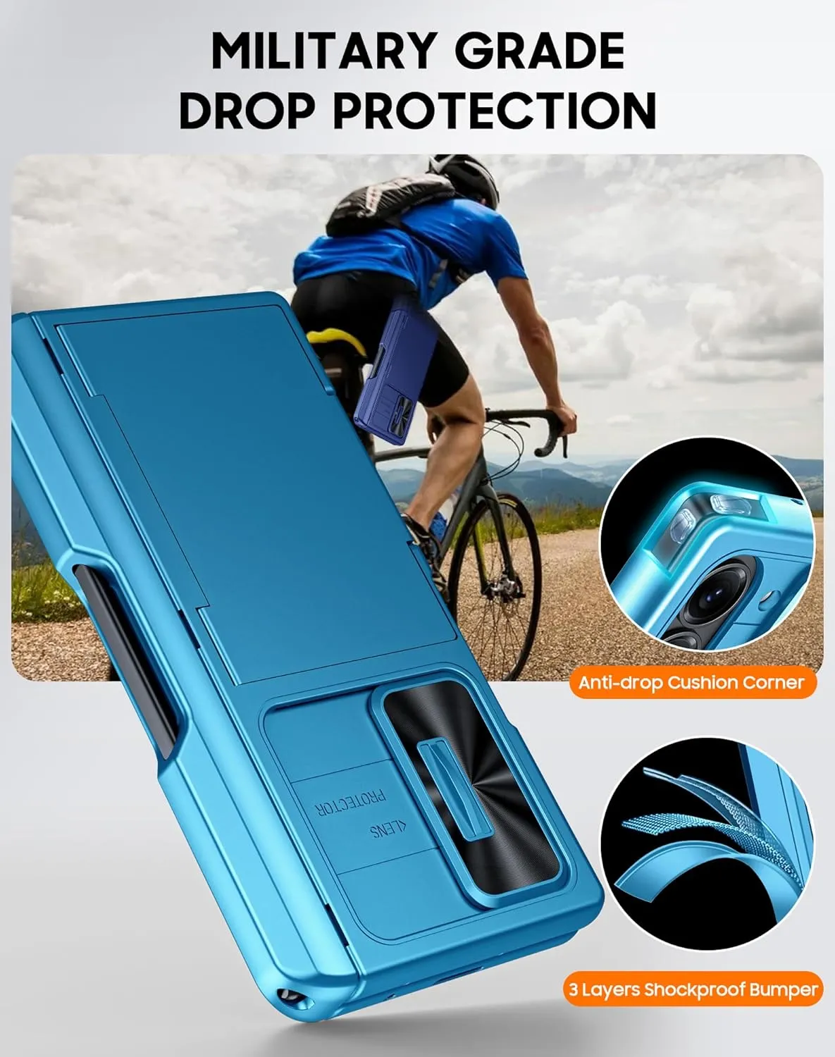 Vizvera for Samsung Galaxy Z Fold 6 Case RFID Wallet with Cards Holder [S Pen Holder] [Camera Cover] Shockproof Silicone Protective Phone Case for Z Fold 6 2024-Lake Blue