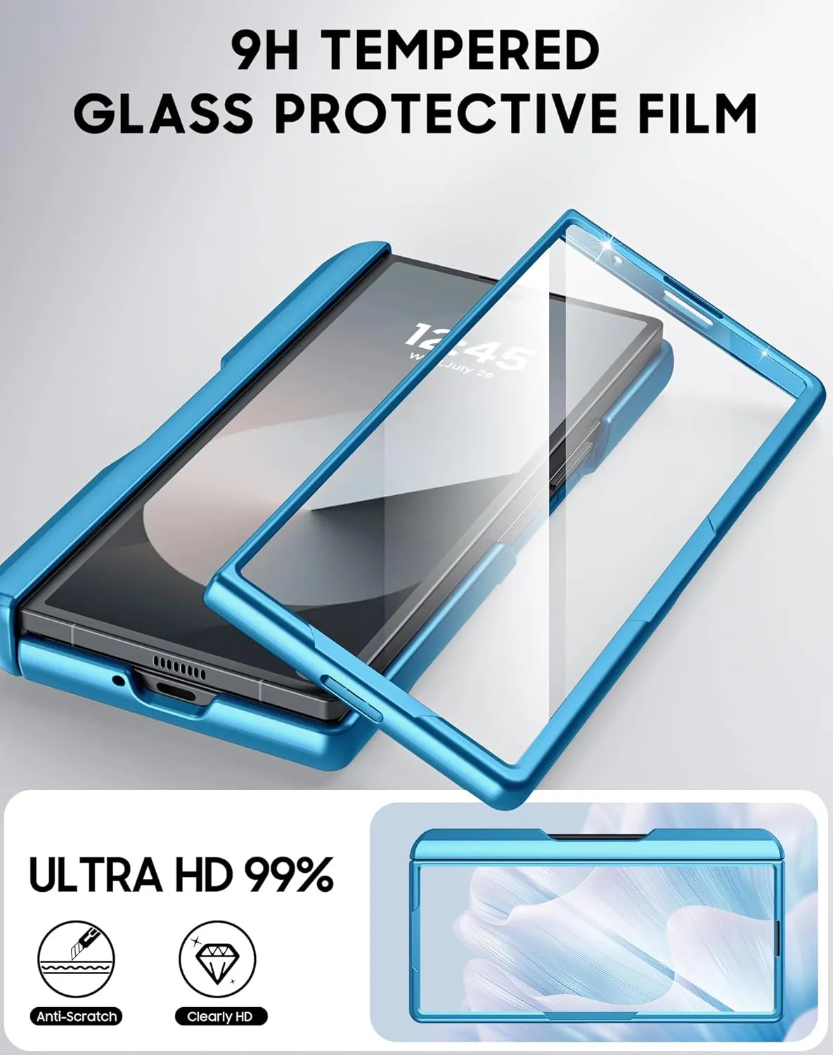 Vizvera for Samsung Galaxy Z Fold 6 Case RFID Wallet with Cards Holder [S Pen Holder] [Camera Cover] Shockproof Silicone Protective Phone Case for Z Fold 6 2024-Lake Blue
