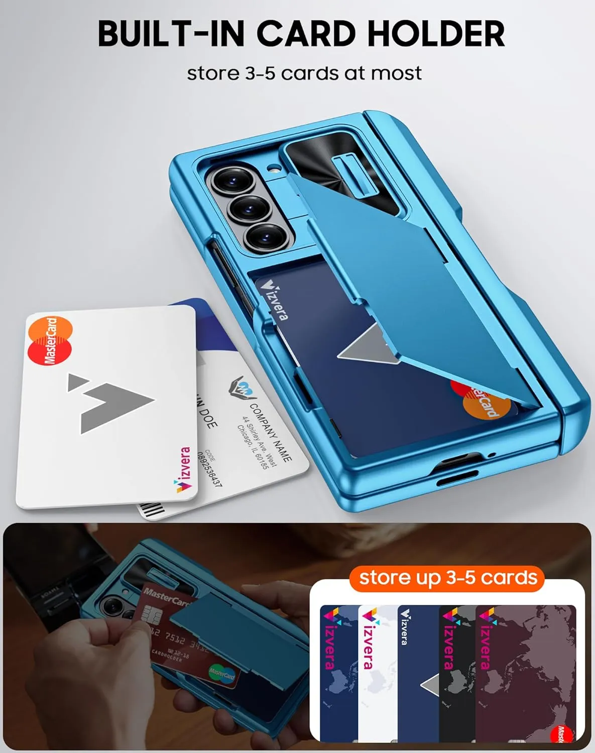 Vizvera for Samsung Galaxy Z Fold 6 Case RFID Wallet with Cards Holder [S Pen Holder] [Camera Cover] Shockproof Silicone Protective Phone Case for Z Fold 6 2024-Lake Blue