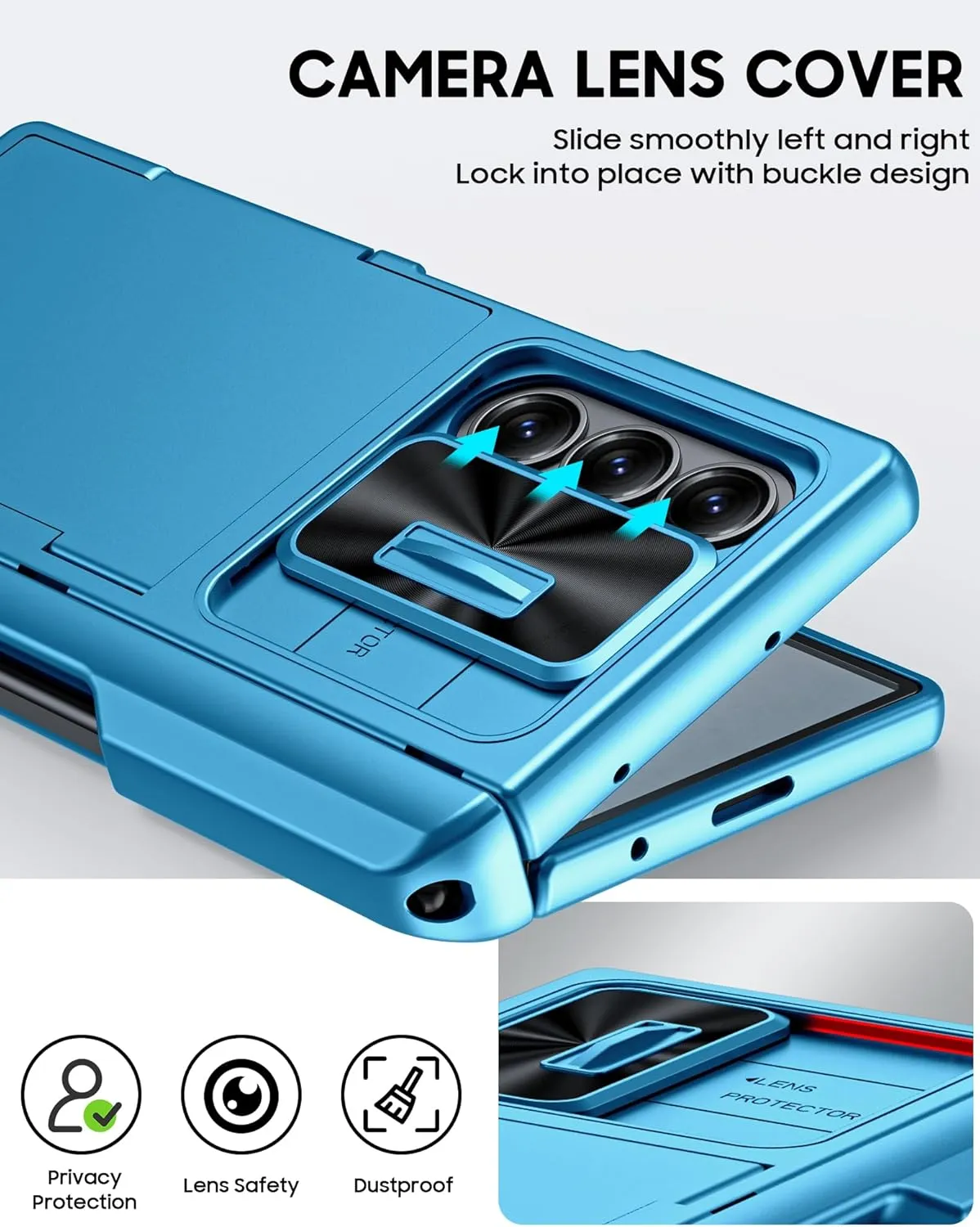 Vizvera for Samsung Galaxy Z Fold 6 Case RFID Wallet with Cards Holder [S Pen Holder] [Camera Cover] Shockproof Silicone Protective Phone Case for Z Fold 6 2024-Lake Blue