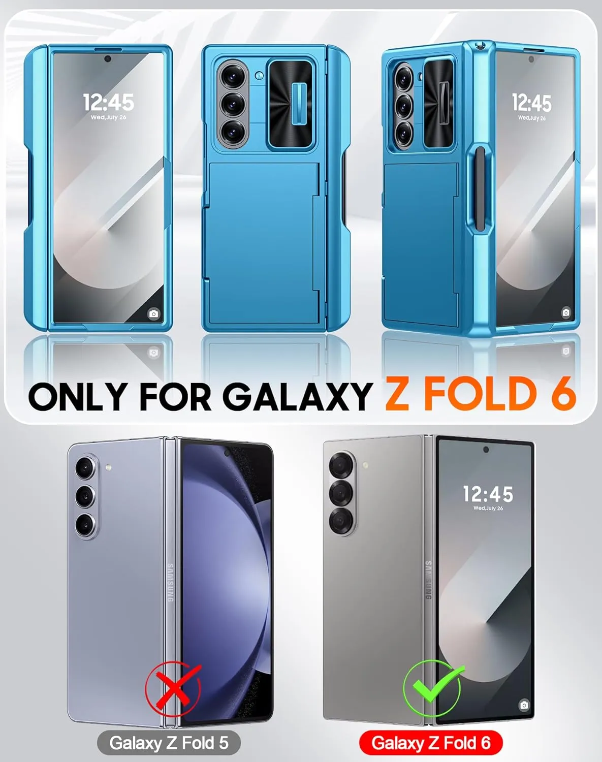 Vizvera for Samsung Galaxy Z Fold 6 Case RFID Wallet with Cards Holder [S Pen Holder] [Camera Cover] Shockproof Silicone Protective Phone Case for Z Fold 6 2024-Lake Blue
