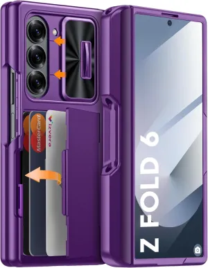 Vizvera for Samsung Galaxy Z Fold 6 Case RFID Wallet with Cards Holder [S Pen Holder] [Camera Cover] Shockproof Silicone Protective Phone Case for Z Fold 6 2024-Purple