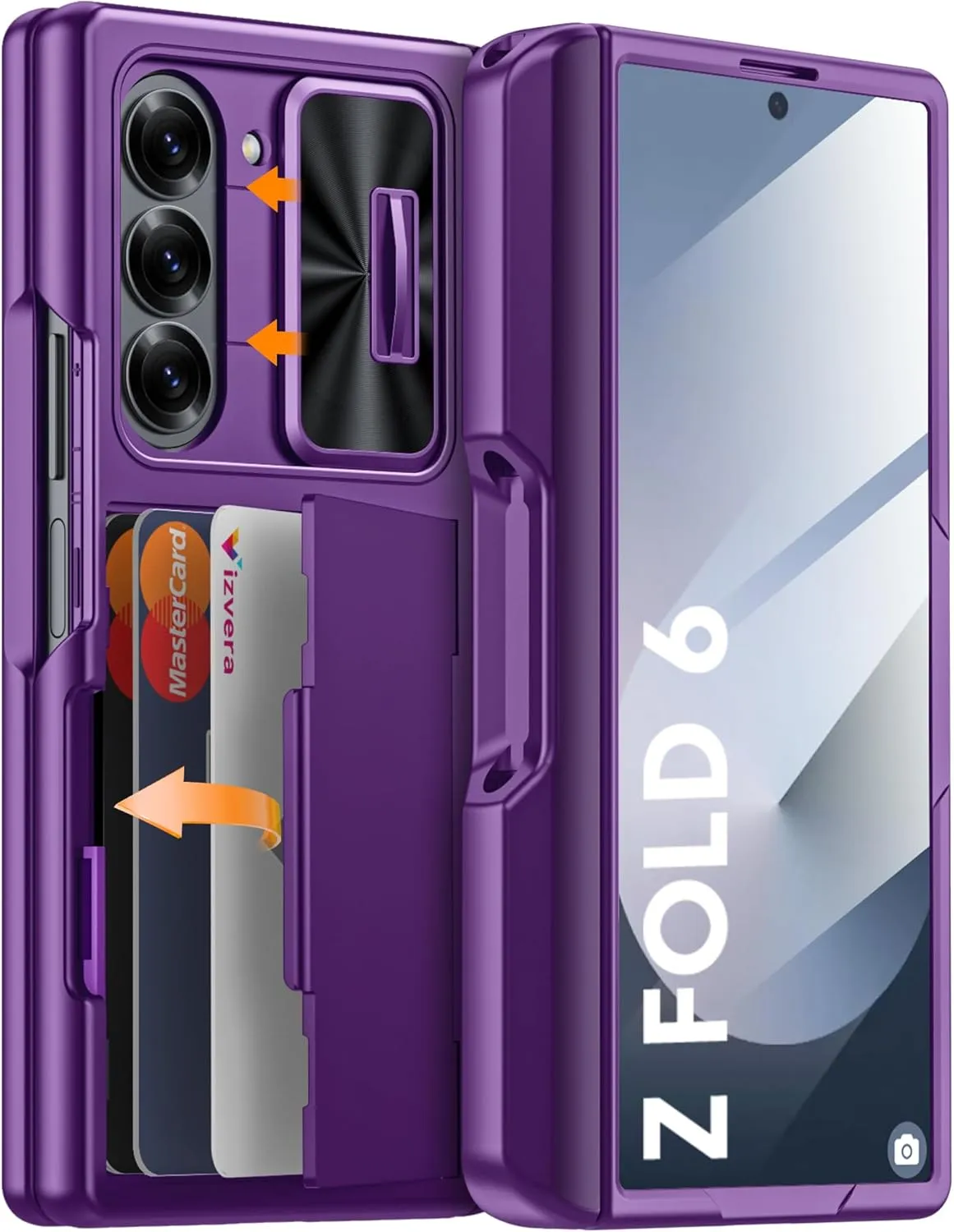 Vizvera for Samsung Galaxy Z Fold 6 Case RFID Wallet with Cards Holder [S Pen Holder] [Camera Cover] Shockproof Silicone Protective Phone Case for Z Fold 6 2024-Purple