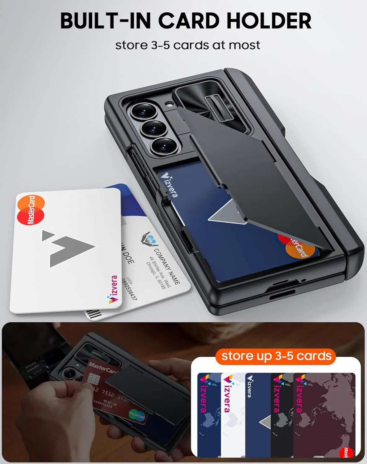 Vizvera for Samsung Galaxy Z Fold 6 Case Wallet, RFID Cards Holder [S Pen Holder] [Camera Cover] Shockproof Silicone Protective Phone Case for Z Fold 6 2024-Black